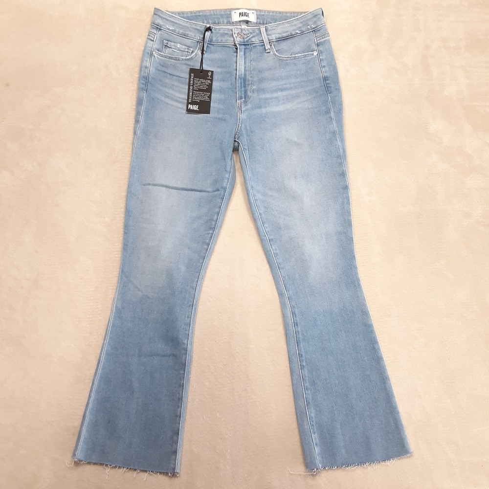 Paige Womans Colette Crop Flare Jeans Sz.29/Sky Touch Blue Raw Hem Inseam 27"